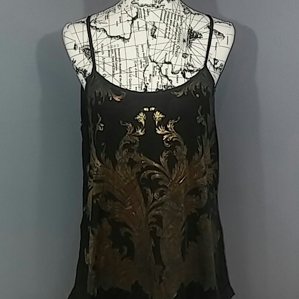 Shiny Black Gold Strappy Sheer Slouch Back